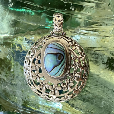 PD 14892 AB-HANDMADE 925 BALI STERLING SILVER FILIGREE PENDANTS WITH ABALONE